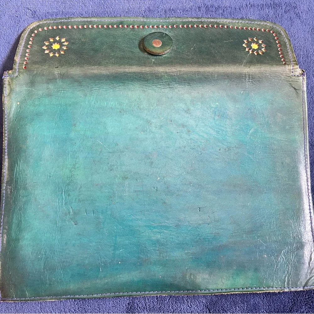 Vintage Handmade Leather Ipad Clutch- Bohi Tribal Pattern- Unique Piece